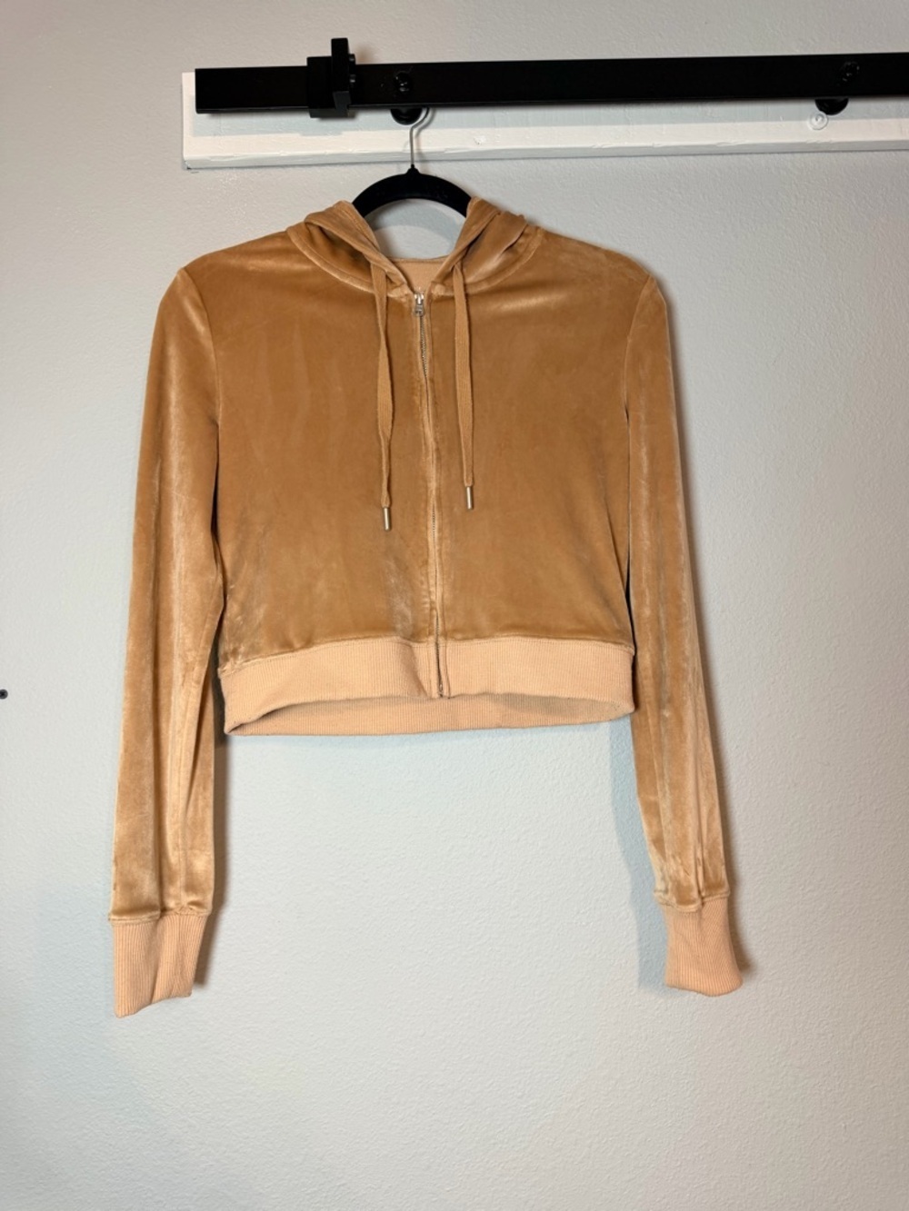 Aerie Cropped Velour Full Zip Hoodie and Tube Top Size Small Caramel Brown